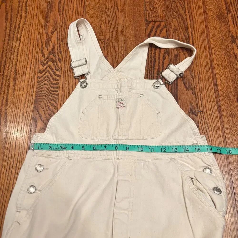 Y2K Gap Kids‎ Cream Cotton Overalls Side Snaps Size 11-12 Adult XS/Petite
